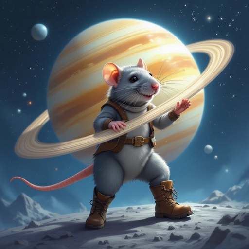 Rat with Saturn light body 2 rat leg 2 wear boots in space