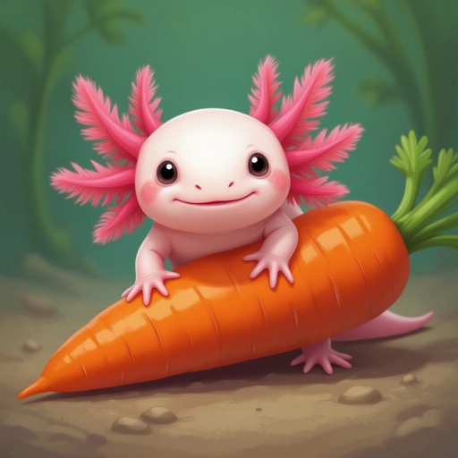 A axolotl in a carrot with web feet