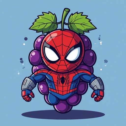 Hazme a una uva con cara de spider-man y cuerpo de robot