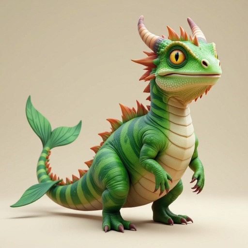 Un drago con il corpo di un dinosauro anguria la coda di una balena capelli, un cavallo occhi da camaleonte