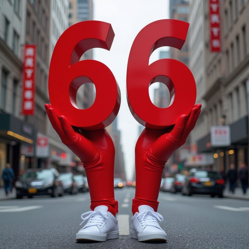Red number 666 2 red arm 2 red leg 2 wear white shoes in city