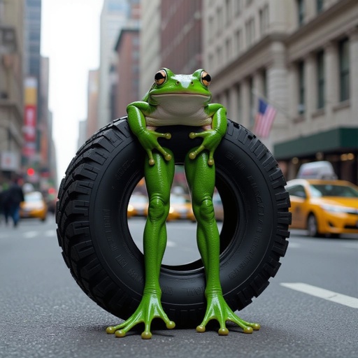 Frog tire body 2 human leg in city
