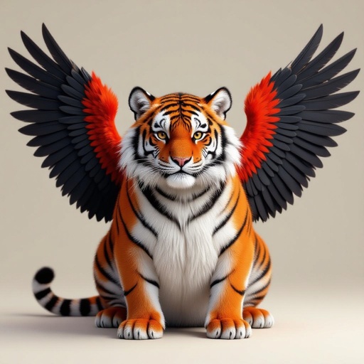 A red tiger with white stripes with black wings with a fat belly