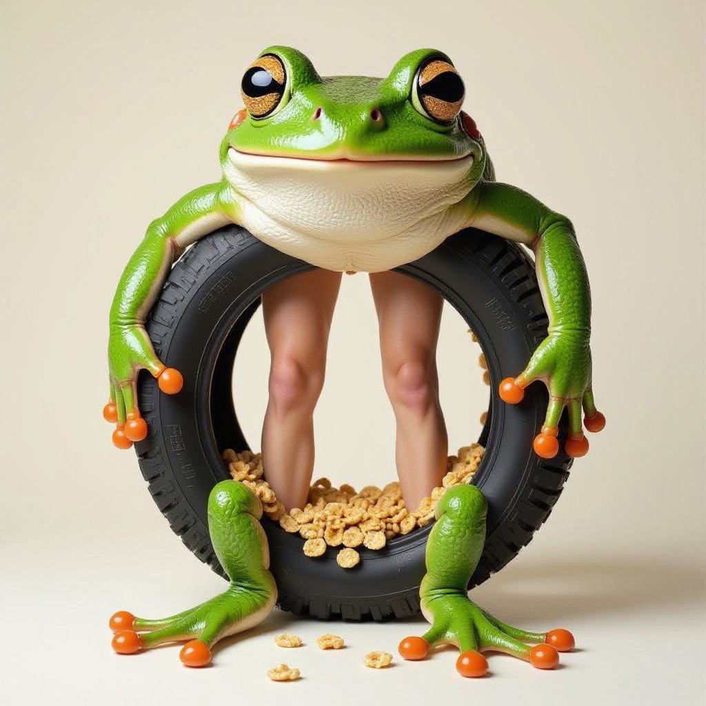 Frog tire body 2 human leg cereal box