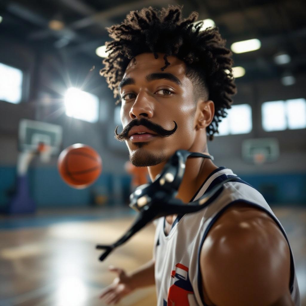 Mustache who plays baskatball