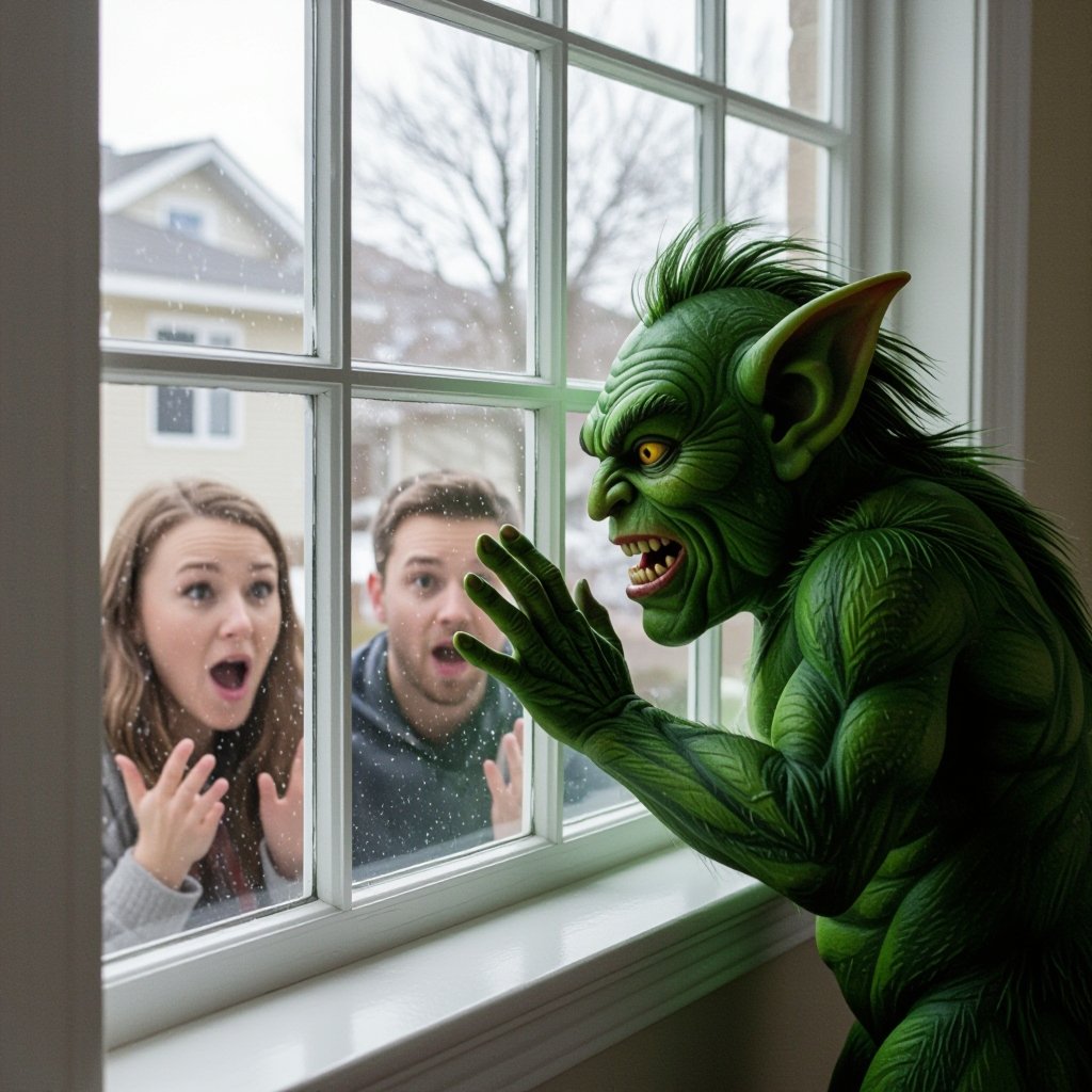 Make a gremlin as someone’s window at their house and the people are watching and make them scared