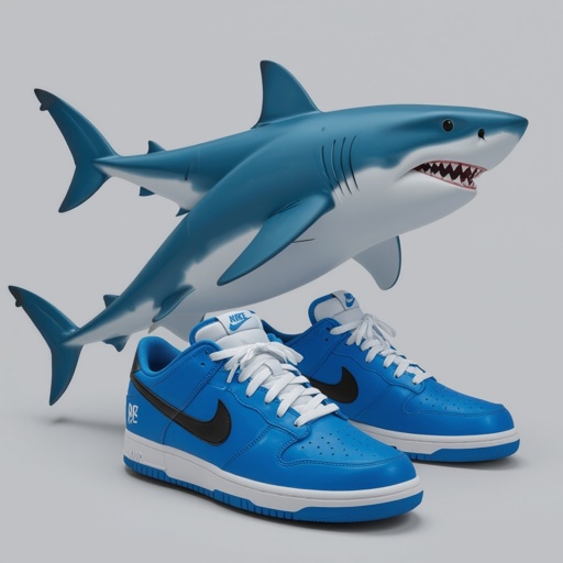 Uno squalo con le scarpe nike blu