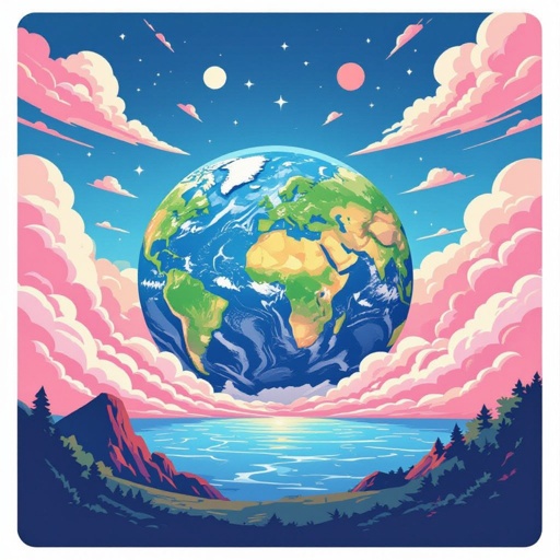 World with pink and bank