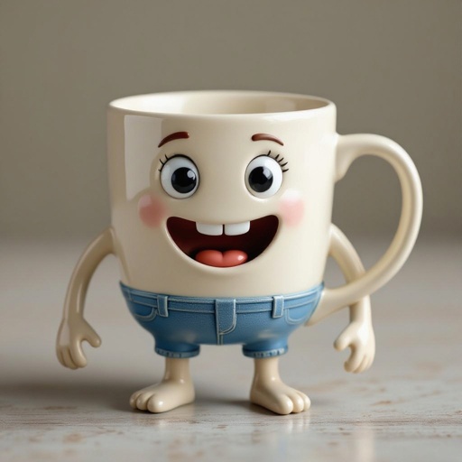 Uma caneca com pernas e braços