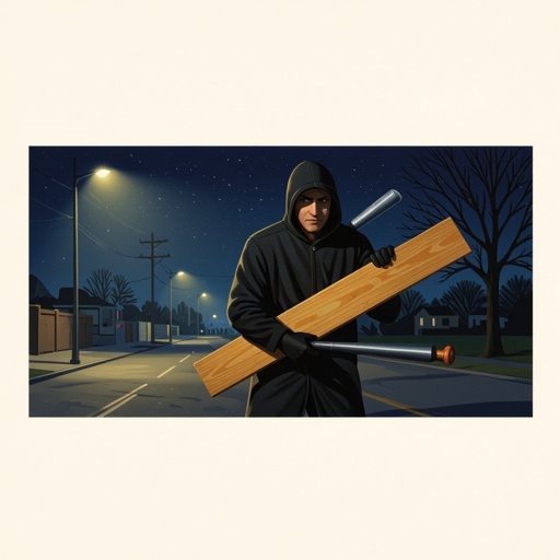 Man with wood and has a baseball Bat into night noto post