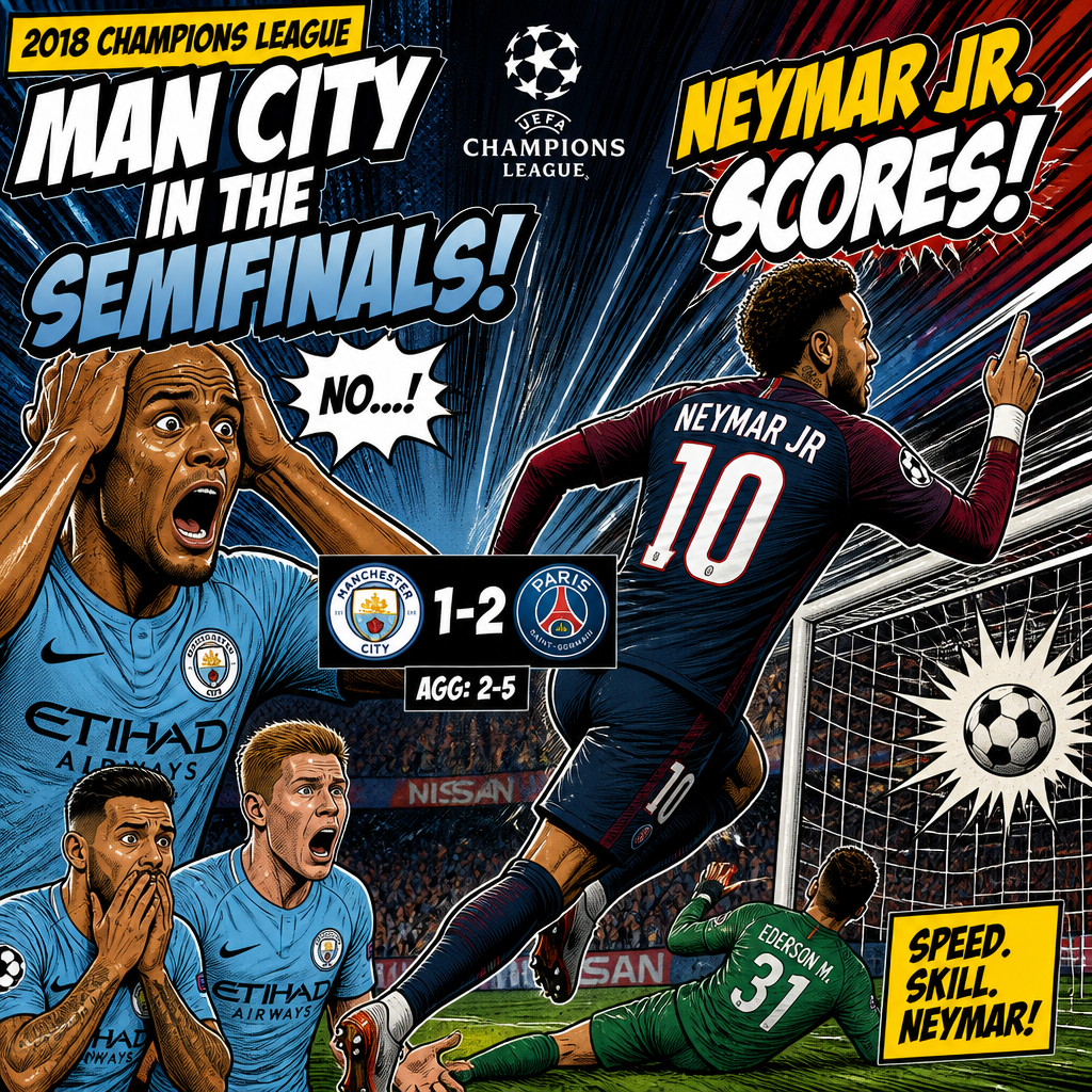 Man city in the semifinals getting beat by Neymar jr in the 2018 champions league