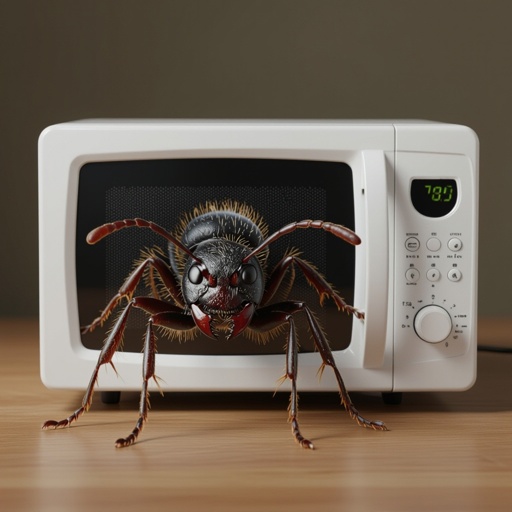 Microwave with hairy legs and a fat ant head