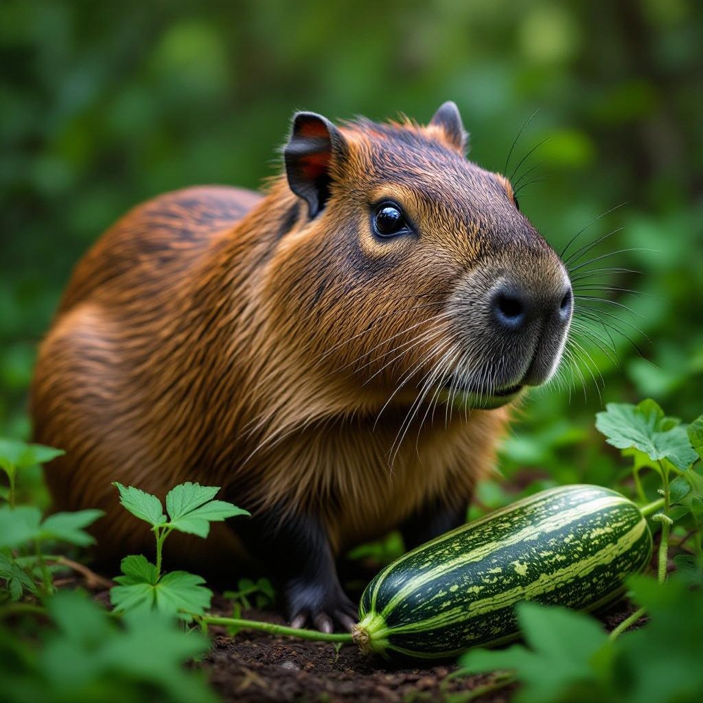 Capybara with zucchini body in jungle