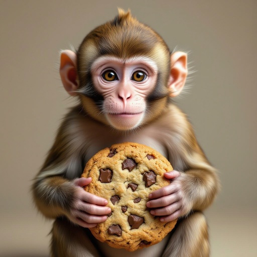 Monkey mixed with cookie. He has cookie belly. Monkey with cookie body