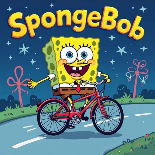 SpongeBob rode on a bicycle