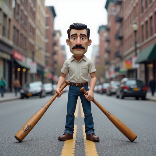 Log 2 human arm 2 human leg with face with baseball bat in city