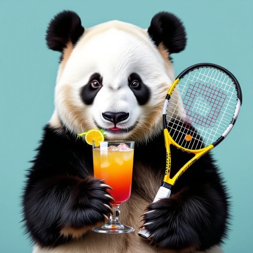 Coctail with a panda and a tennis racket