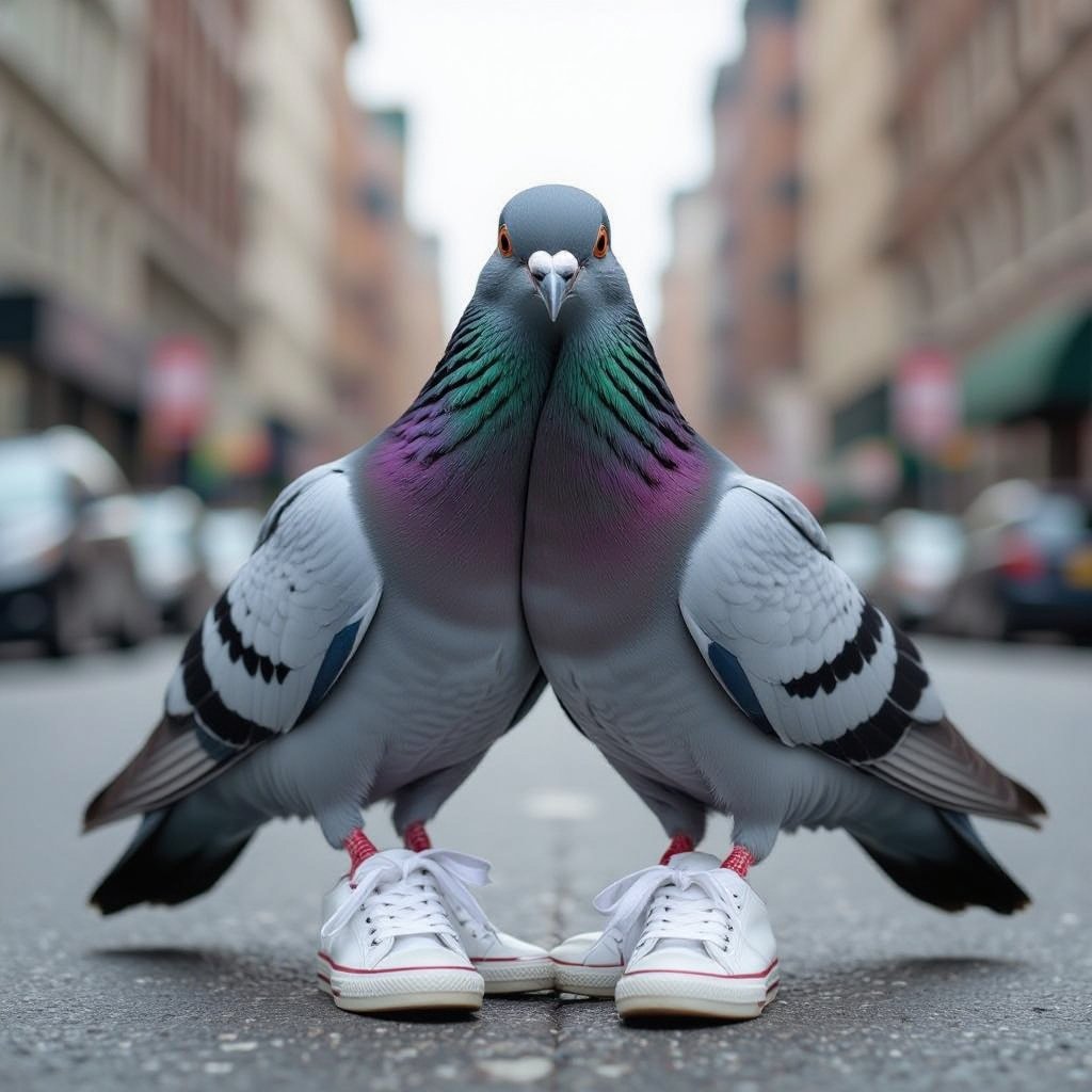 Pigeon with grey car body 2 pigeon leg with wear white shoes in city