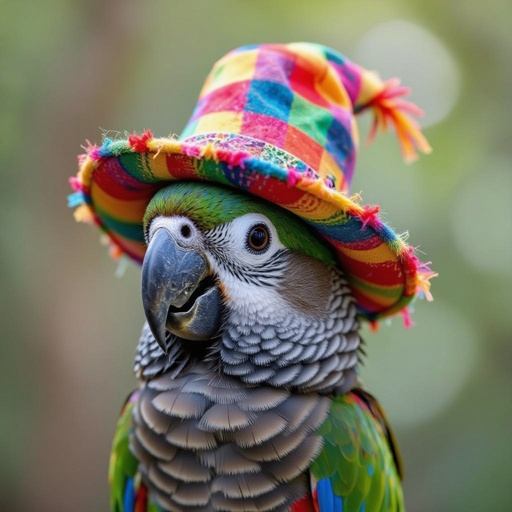 A parrot with a crazy hat