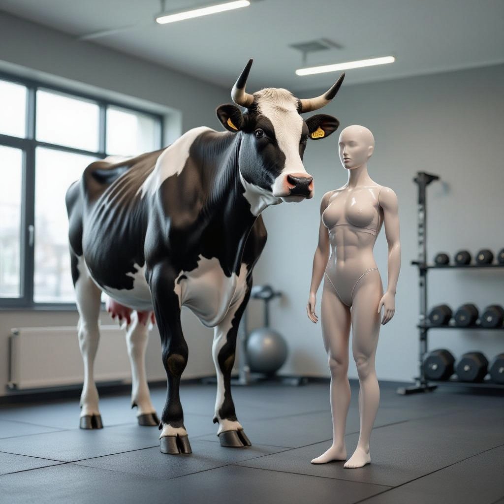 Cow Saturn body 2 human leg in gym