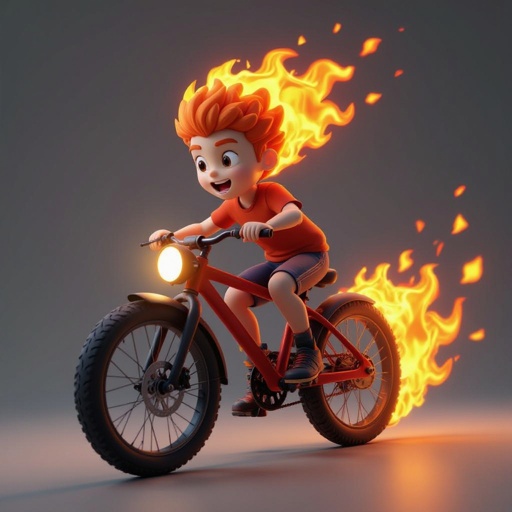 Il est un garçon de feu sur un velo de course