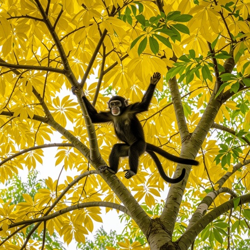 A yellow tree mixed with a monkey which is free now