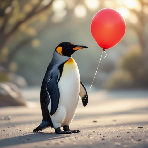 A penguin with a balloon