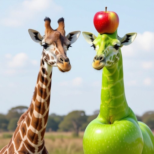 Giraffe mix with an apple