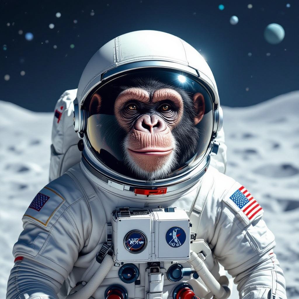 Haz un Brainrot que sea un chimpancé el la luna con un traje espacial