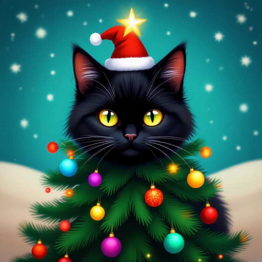 A cat combined with a Christmas tree