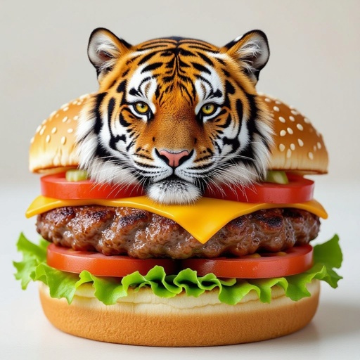 A tiger mixed with a hamburger