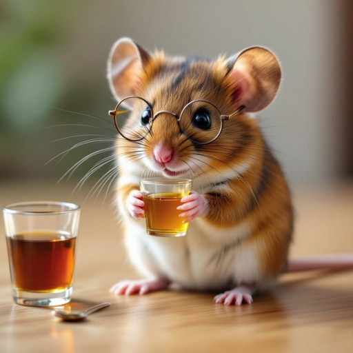 A mouse with a glasses and drink
