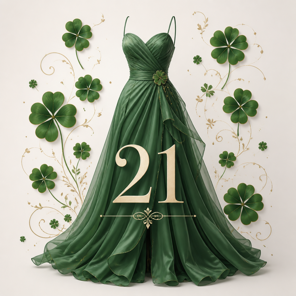21 vestito elegante con quadrifogli attorno