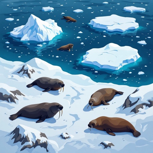 Artic water Sea iceberg ice two pices walruses 3876