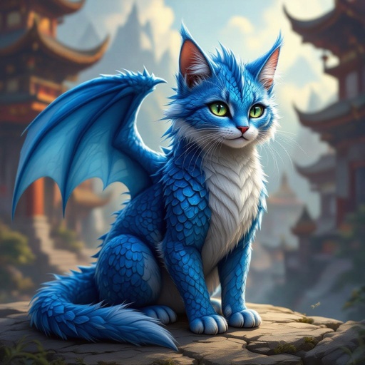 Un gatto drago blu nell regno antico