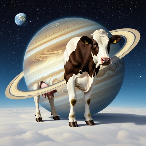 Una mucca con i piedi da umano e con il corpo di Saturno