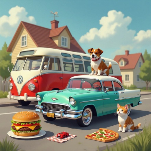 Car burger bus dog cat pizza house mouse