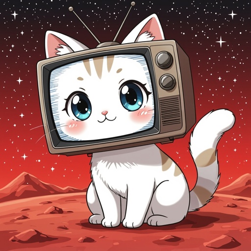 A tv mixed with a cat on mars