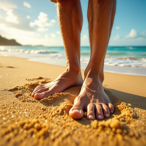 Giant feet in beach movie