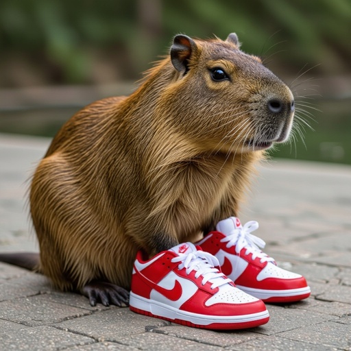 Una capibara con tenis Nike