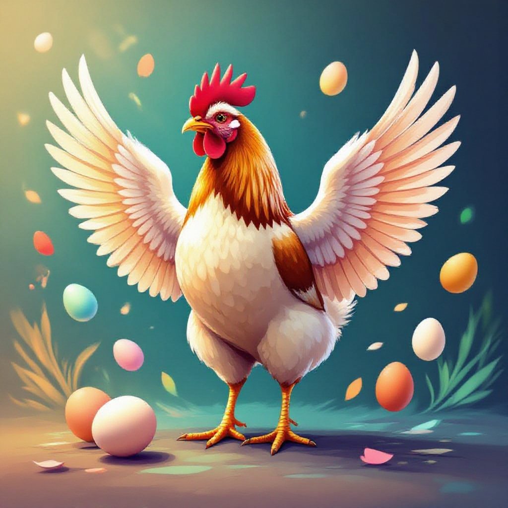 Chicken with eggs as wings
