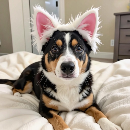 A dog with cat ears