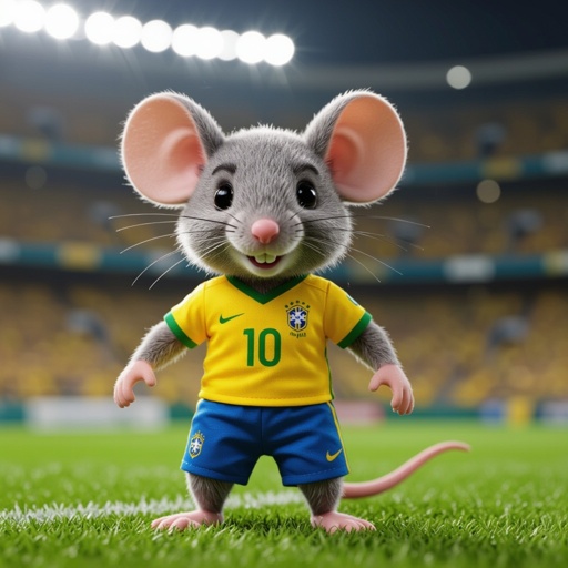 Um rato jogador de futebol com a camisa do Brasil