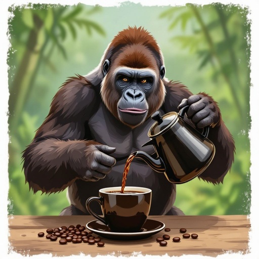 コーヒーを注ぐゴリラ