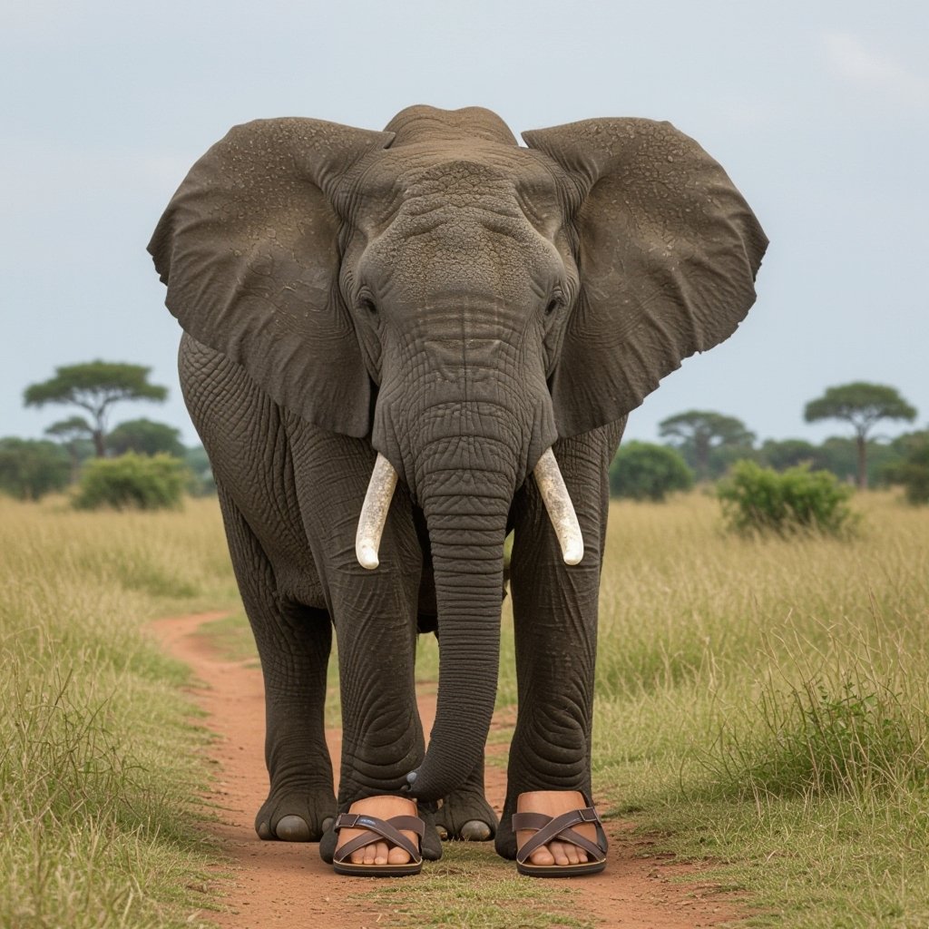 Elephant body elephant 4 legs 4 human sandals