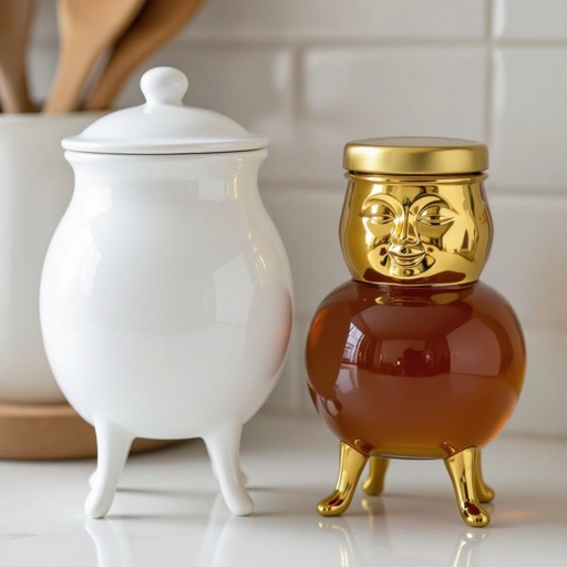 Salt jar 2 human leg human fead and honey jar 2 human leg human face in kitchen