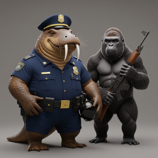 Buff platypus Monster police Man and walrus and gorilla rapace