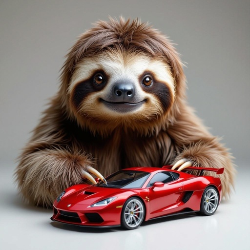 Make me a releastic sloth and make its body a race car 