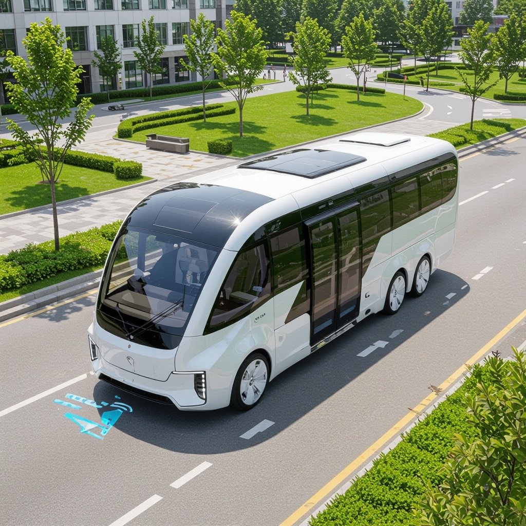 It doesn’t emit exhaust fumes It can use stored electricity to spport driving It has a hotel a park a place for meetings fising conversations with the car autonomous driving to pick you up and a large bus that can change color at will 