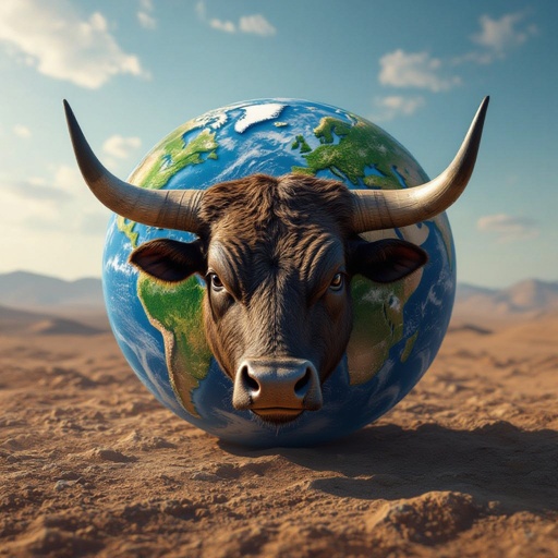 Bull's head in the center of planet earth